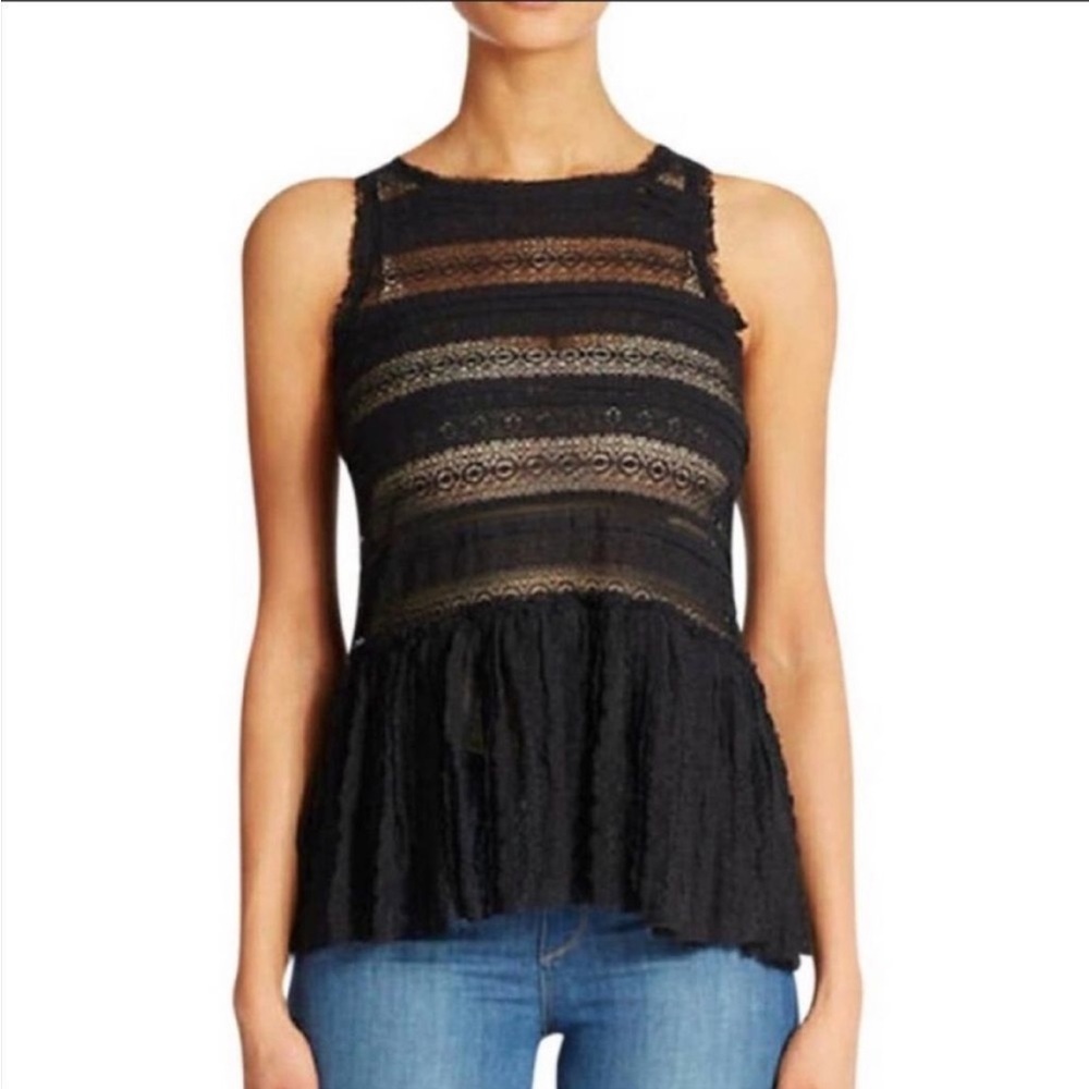 Free People Black Lace Peplum Tank Top